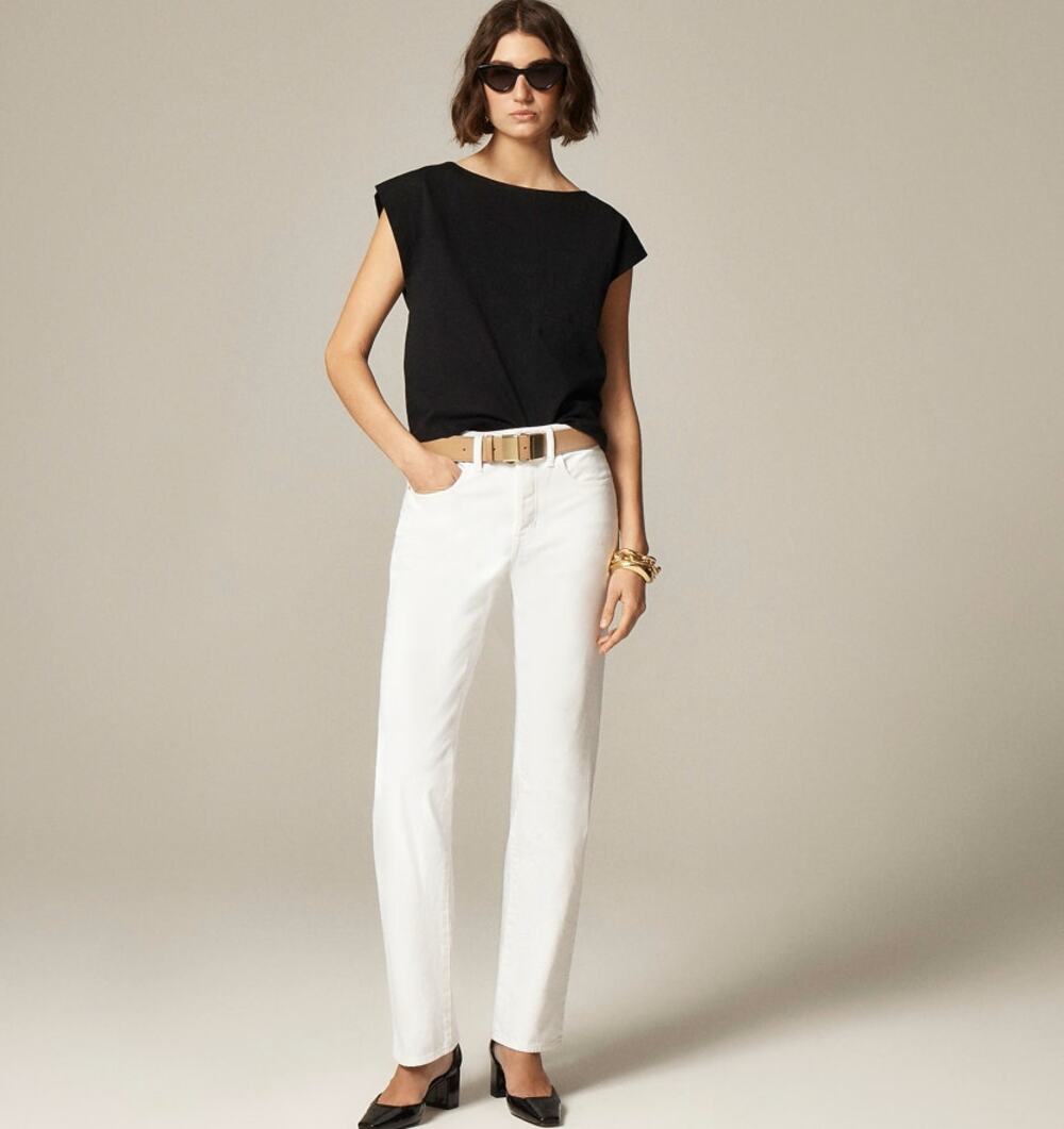 J.Crew 1984 Tall Slouchy Jeans WMNS 32T White Denim High Rise Straight 5-Pockets